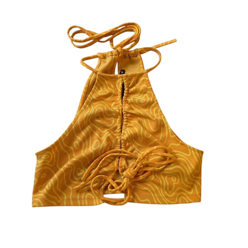 Zara Womans Orange Patterned Cropped Adjustable Halter Top